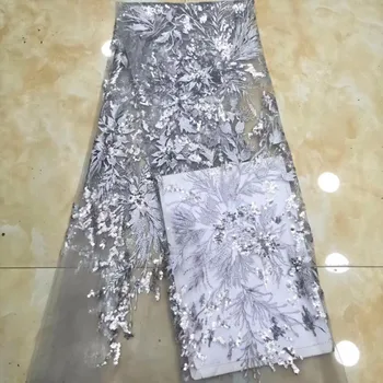 

2019 high quality French sequence sequins net lace,African tulle mesh sequence lace fabric for party dress 5yards/lot