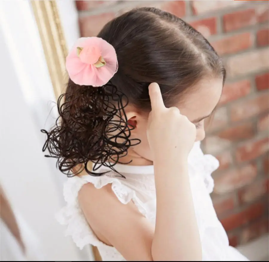 1 пара корейских детей мода лук принцесса поддельные длинные вьющиеся заколки для волос маленькая девочка ювелирные изделия хвост зажим, аксессуар для волос