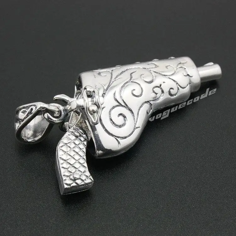 

Civil War Pistol Revolver Gun Solid 925 Sterling Silver Mens Biker Pendant 8A006(Necklace 24inch)