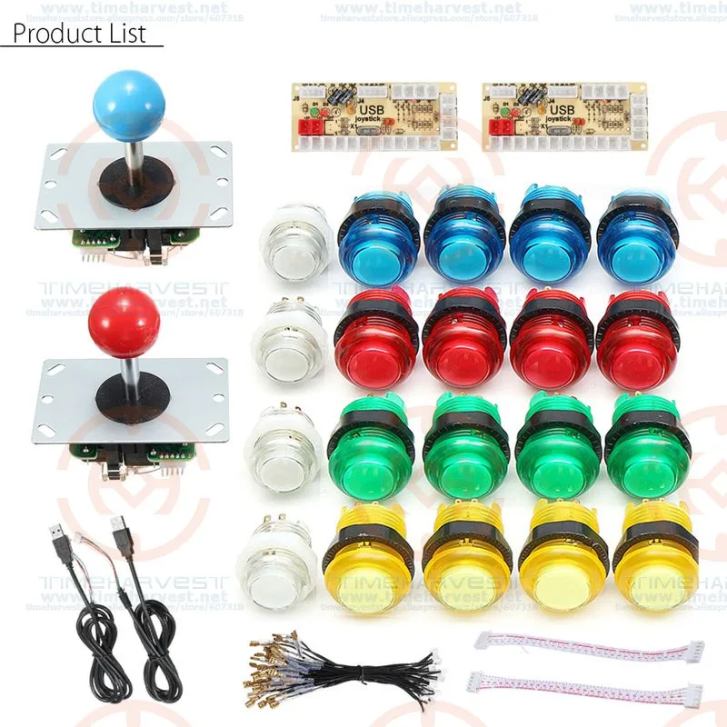 

2 Players DIY Arcade Joystick Kits With 20 LED Arcade Buttons + 2 Joysticks + 2 USB Encoder Kit + Cables Arcade Game Parts Set