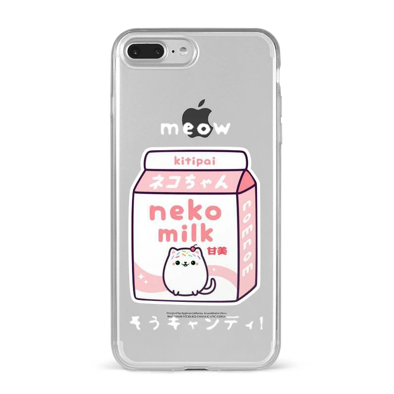 Милые Мультяшные животные Kawaii розовый Кот молоко чехол для телефона для Apple iPhone 8 7 6 6S Plus X 5 5S SE XS XR XS MAX Funda чехол для девочек