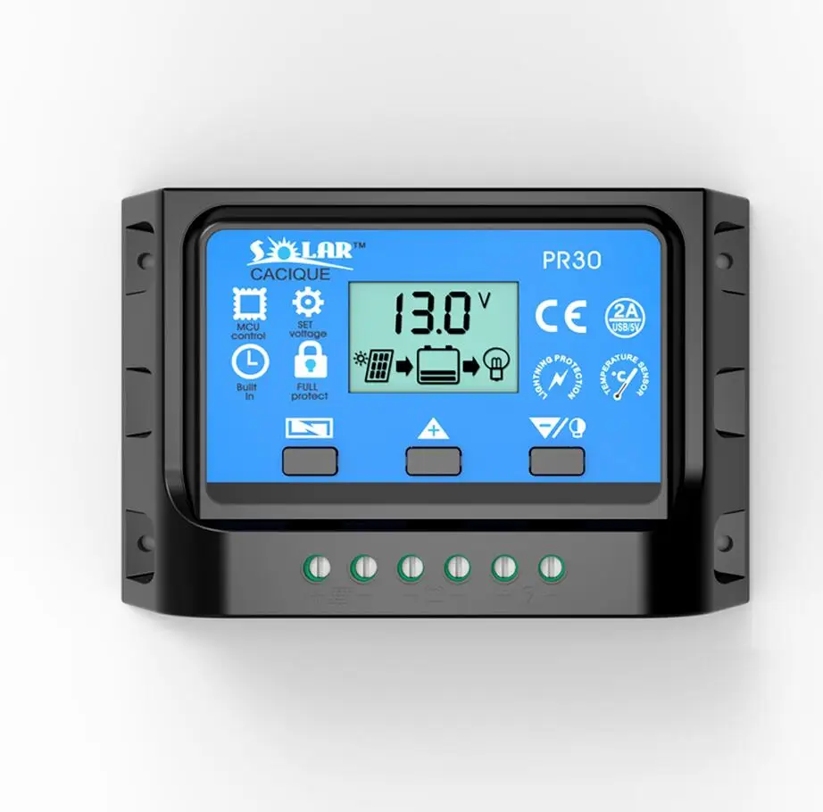 

LCD PWM Solar Charge Controller 12V/24V Battery Regulator Dual USB 10A 20A 30A