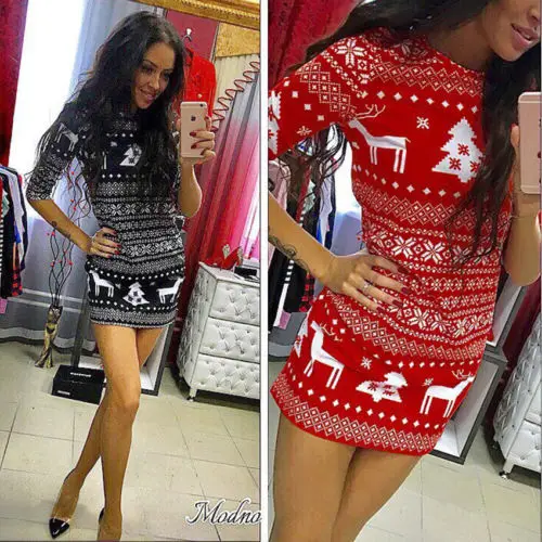 

2018 Hot Christamas Dresses Women Ladies Winter Long Sleeve Cotton Bodycon Evening Party Dress Xmas Clothes