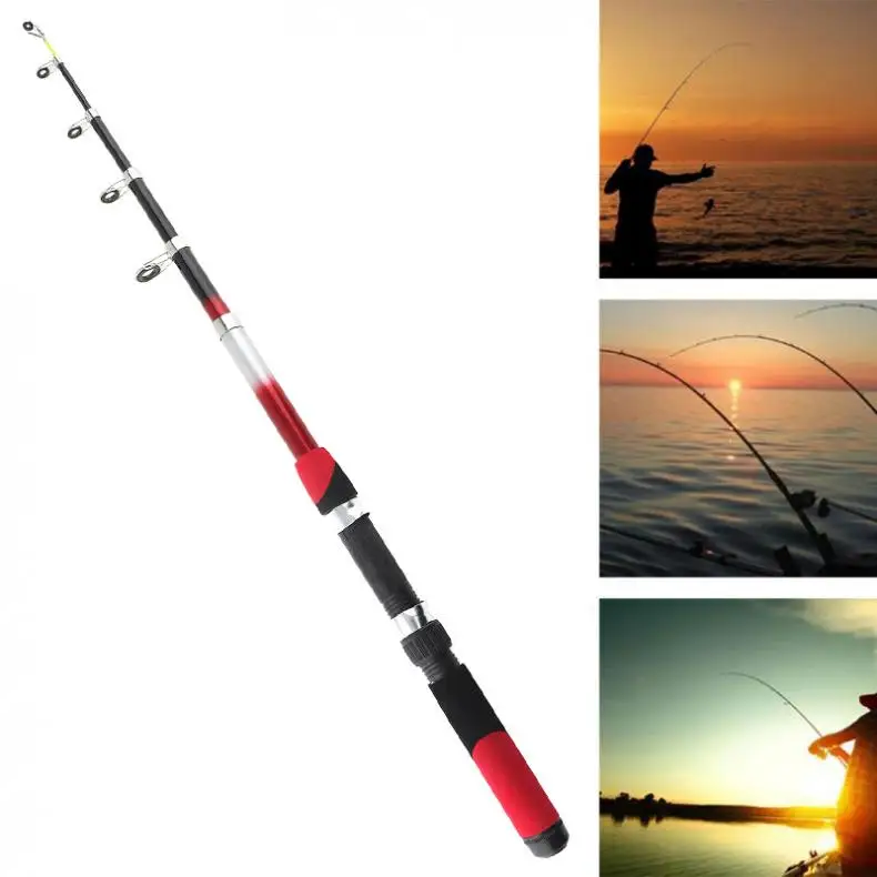 

3.0m Black & Red Color 7 Sections Portable Telescopic Glass Fiber Fishing Rods Travel Sea Rock Spinning Fishing Pole