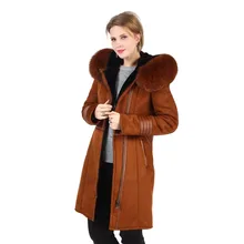 Зимнее теплое пальто с капюшоном для Для женщин элегантный костюм из искусственного меха пальто с настоящим бренд Fox Fur Trim фабричная торговля низкая цена женский молния с двойным лицом пальто с мехом