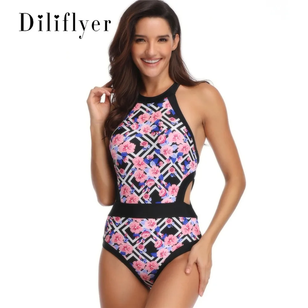 

Sling One Piece Swimsuit Printing Women Swimwear Bathing Sexy Open Back Monokini Push Up Bikini Suits Swim Female Beachwear