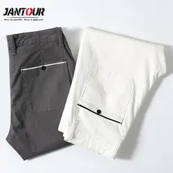 Jantour Брендовые мужские хлопковые брюки Повседневное Для мужчин s брюки классические средний вес прямой максимальной длины моды дыхание