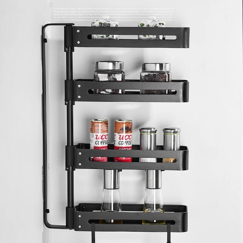 

Black Kitchen Spice Rack, Wall Mounted American Rotating Multi-function Rack, Kitchen Supplies Seasoning Jar Storage Shelf