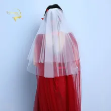 Черно-белая Фата для невесты, короткая фата до локтя, два слоя, обрезанная кромка, дешевая простая винтажная свадебная фата для женщин Velo Novia JVA013