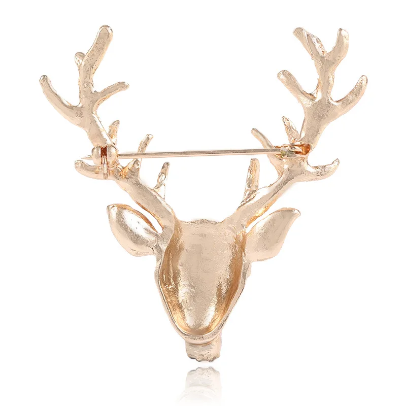 Unisex Animal Christmas Xmas Popular Cute Gold Deer Antlers Head Pin Brooches For Women Lady Classical Decoration Pins