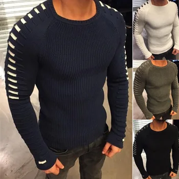 

Mens Sweaters 2018 Pullovers O-neck Men Coarse Wool Sweater Men Clothes Mens Casual Coarse Wool Solid Men Winter Clothes Spliced