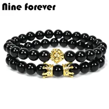 Nineforever aslan taç charms bilezikler kadınlar için doğal taş boncuk bilezik pulseira masculina feminina bilekli erkekler takı