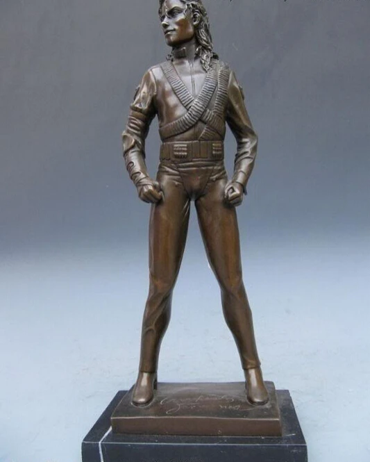 

song voge gem S0882 Signed Michael Jackson Classical Posture Pure Bronze Art Statue on Base Marble
