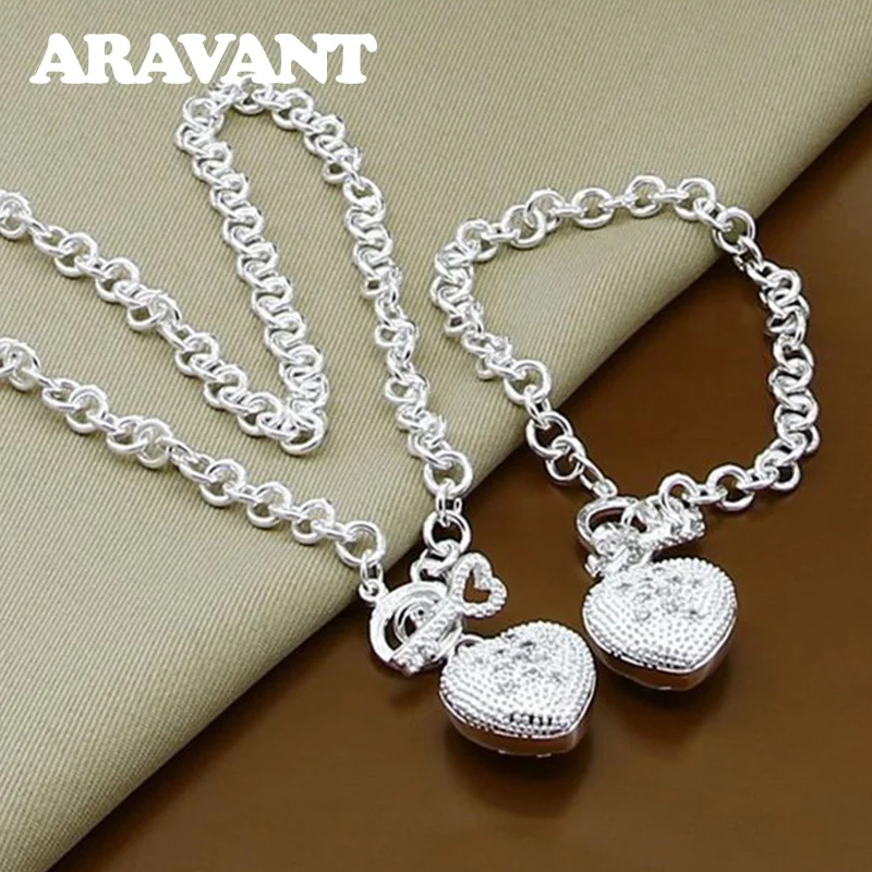 

Bridal Jewelry Set 925 Silver Shiny Heart Necklaces Bracelets Set For Women Wedding Jewelry