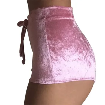 

2019 Winter Sexy Skinny Booty Shorts Feminino Fitness Soft Sportwear Women Velvet Drawstring Shorts Plus Size Casual High Waist