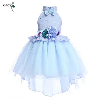 

Flower Girl Dresses Blue Pink Chiffon long Tailing Pageant Girl Summer Children Wedding Party Birthday Dress with Big Bow 2-10 Y