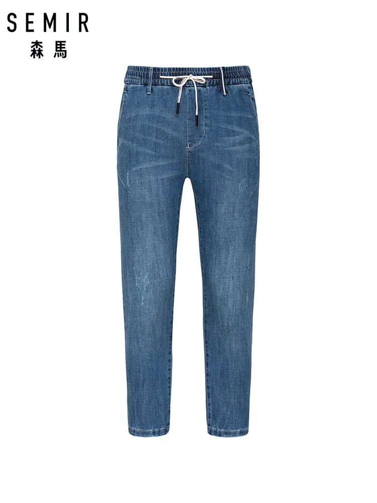 

SEMIR 2019 summer new jeans men color drawstring elastic waist cat scratches jogging nine pants tide