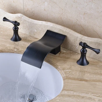 

Oil Rubbed Bronze Bathroom Sink Faucet Double Handles Widespread 3pcs Basin Mixer Tap Deck Mounted