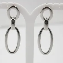 Small Oval Link Big Oval Silver Dangle Earring Stainless Steel Trendy Women Jewelry High Quality