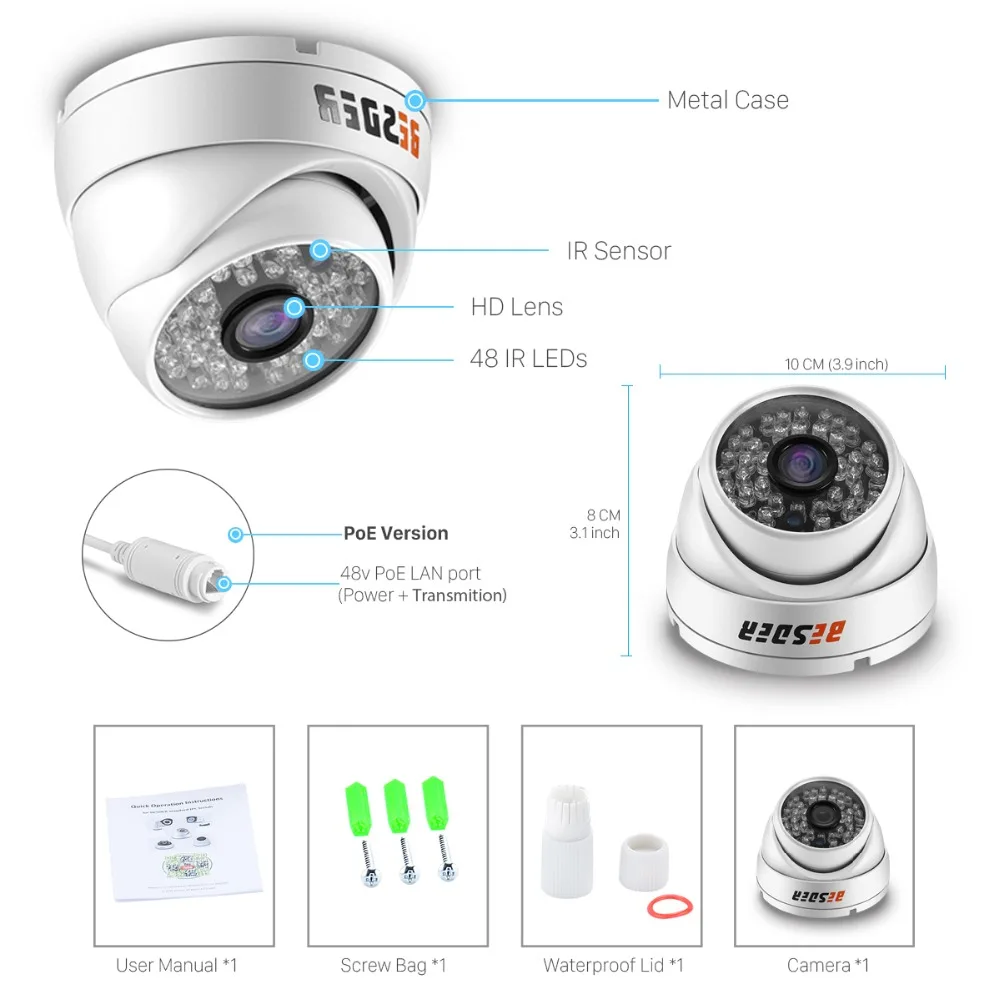 BESDER H.265 IP Camera PoE 2MP/3MP/5MP( IMX335) Anti Vandal Dome Camera IP Outdo