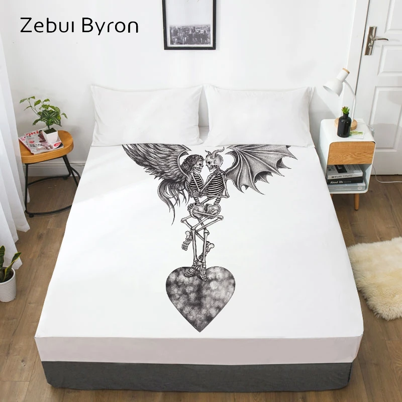 

3D HD Print Fitted Sheet,Bed Sheet With Elastic Twin/Full/Queen/King/Custom,Angel and devil Skull Mattress Cover 150/180/160x200