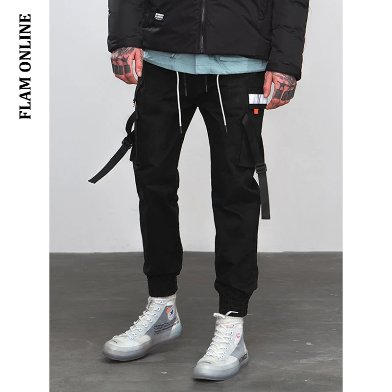 

FLAM ONLINE 2019 Male Trousers Man Joggers Pants Pocket Tapes Elastic Waist Casual Pants Sweat pant