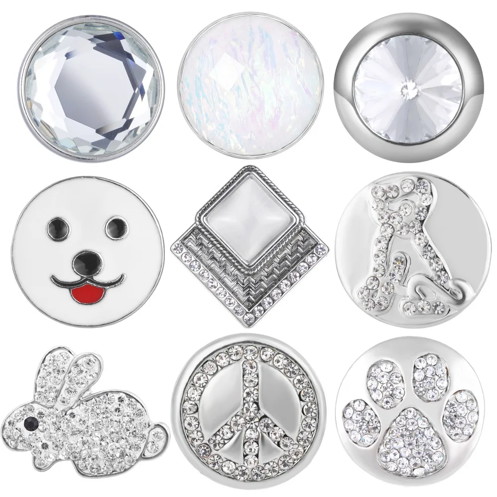 

50pcs Mix Pack Newest Styles White Series GingerSnaps 18mm Snap button Charms Snap Jewelry Vn-1971*50