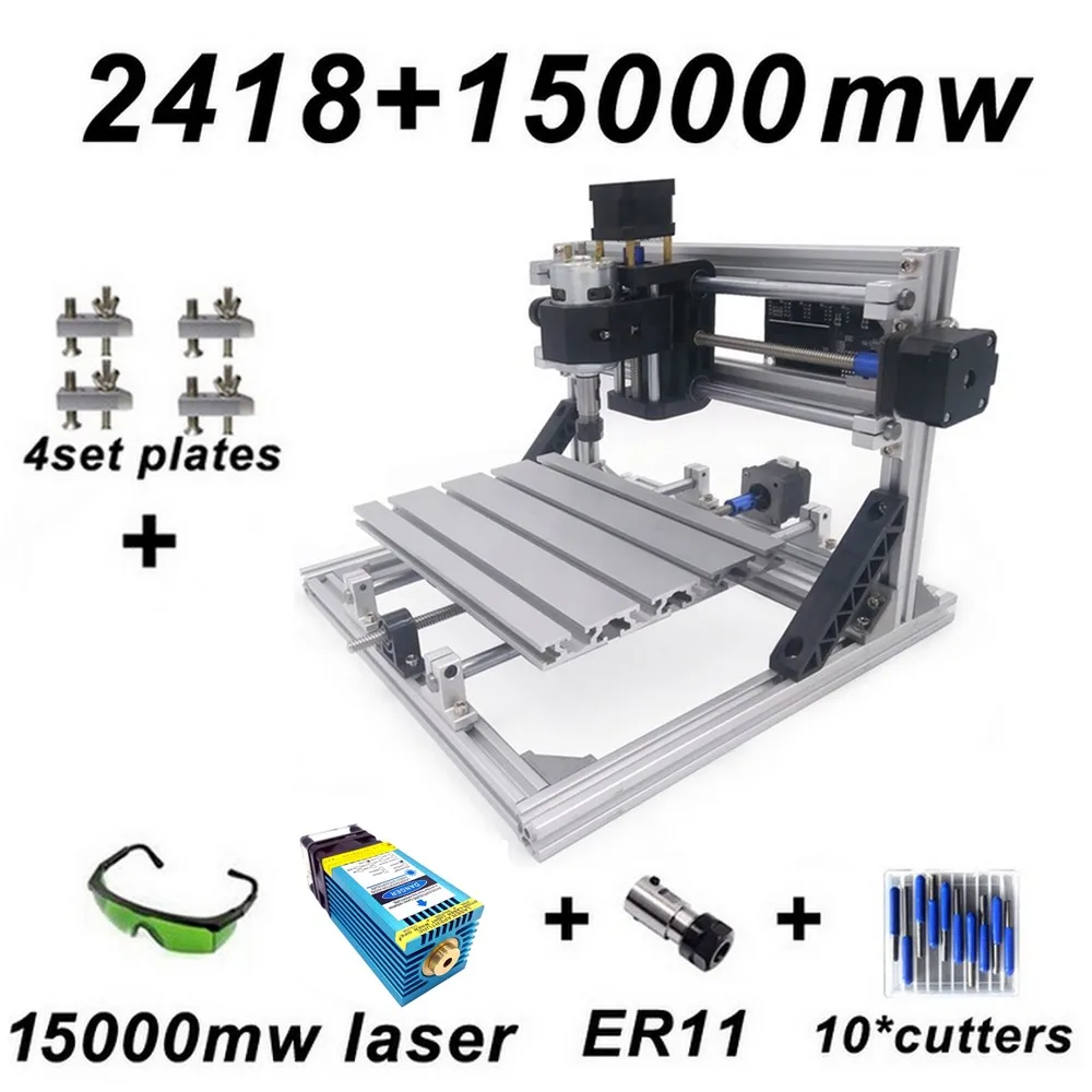 

15W CNC2418 Blue Laser Engraving Machine with 500mw 2500mw 5500mw 15000mw Head Wood Router Carving Machine Acrylic PCB PVC