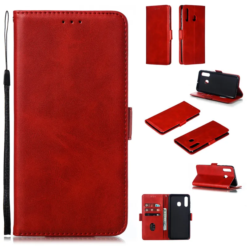 

Flip Leather Phone Case For Samsung Galaxy A50 A30 A70 A40 A20 A10 M10 M20 Case Portable Wallet Solid color With lanyard Cover