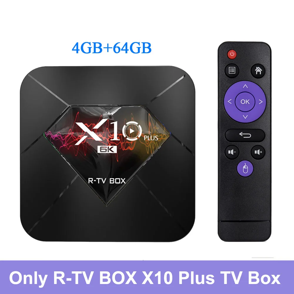 R-TV BOX Smart TV Box X10 PLUS Android 9.0 Allwinner H6 4K Media Player 4GB RAM 32GB ROM 2.4G WiFi USB3.0 H.265 VP9 Set Top Box - Color: Only 4GB64GB TV BOX