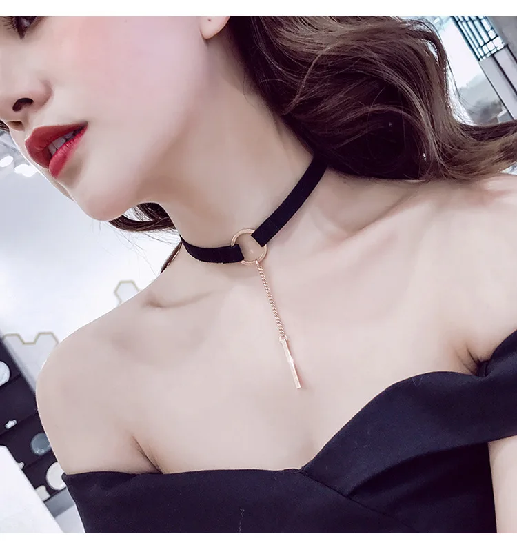 Korea Velvet Models Bow Necklace Pendant Simple Simulated Leather Neckband Collar Choker Neck Chain Manufacturers Wholesale Qingdao