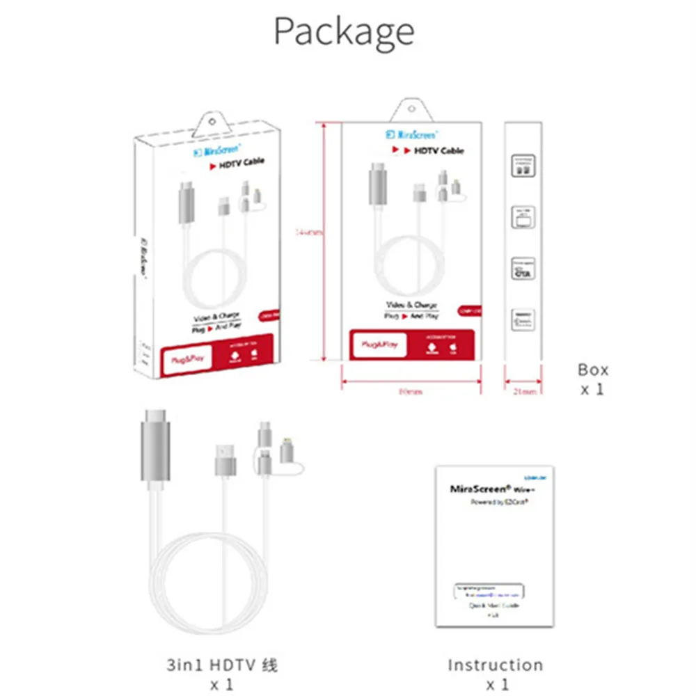 LD6M-3M 1080 P штекер HD и воспроизведение Miracast DLNA Airplay 3 в 1 HDTV кабель type C/Micro USB разъем для Iphone Android