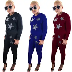 Плюс Размеры 2 комплекты из двух предметов женская одежда 2018 стразы звезда топы и штаны спортивные костюмы Повседневное подбор экипировки