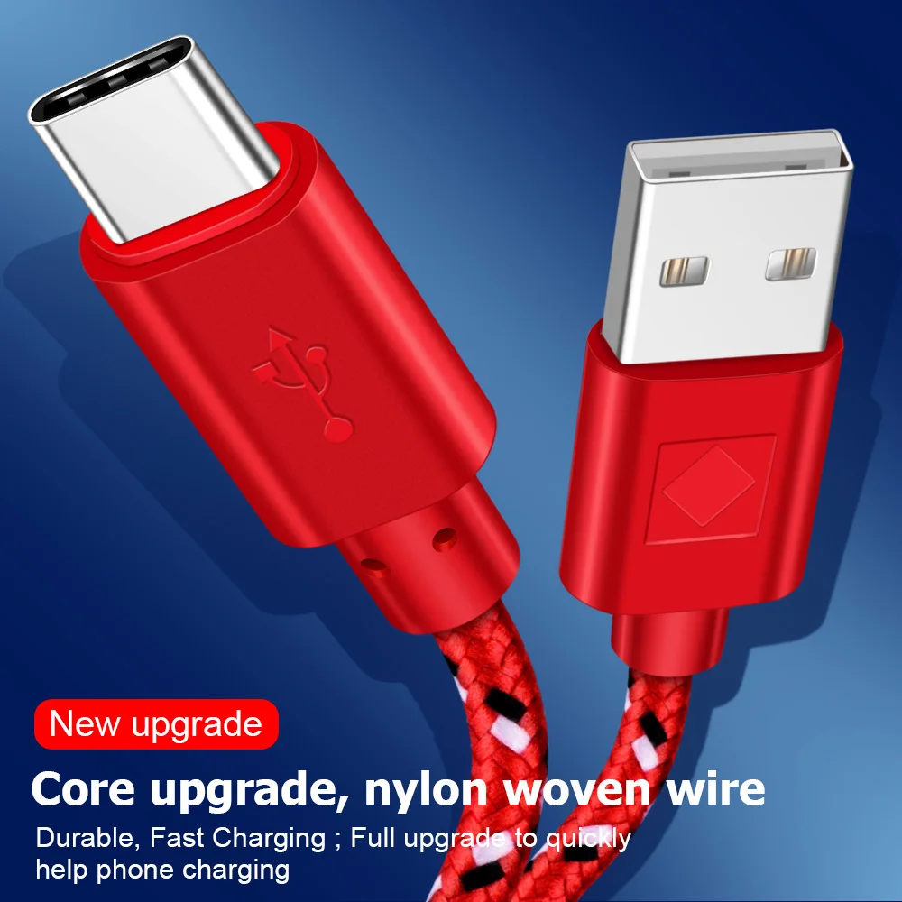 أولاف سريع شحن نوع-C USB C الهاتف المحمول الكابلات كابل مضفر من النايلون 0.5 M/1 M/2 M USB C كابل 3 M سريع تهمة ل سامسونج هواوي