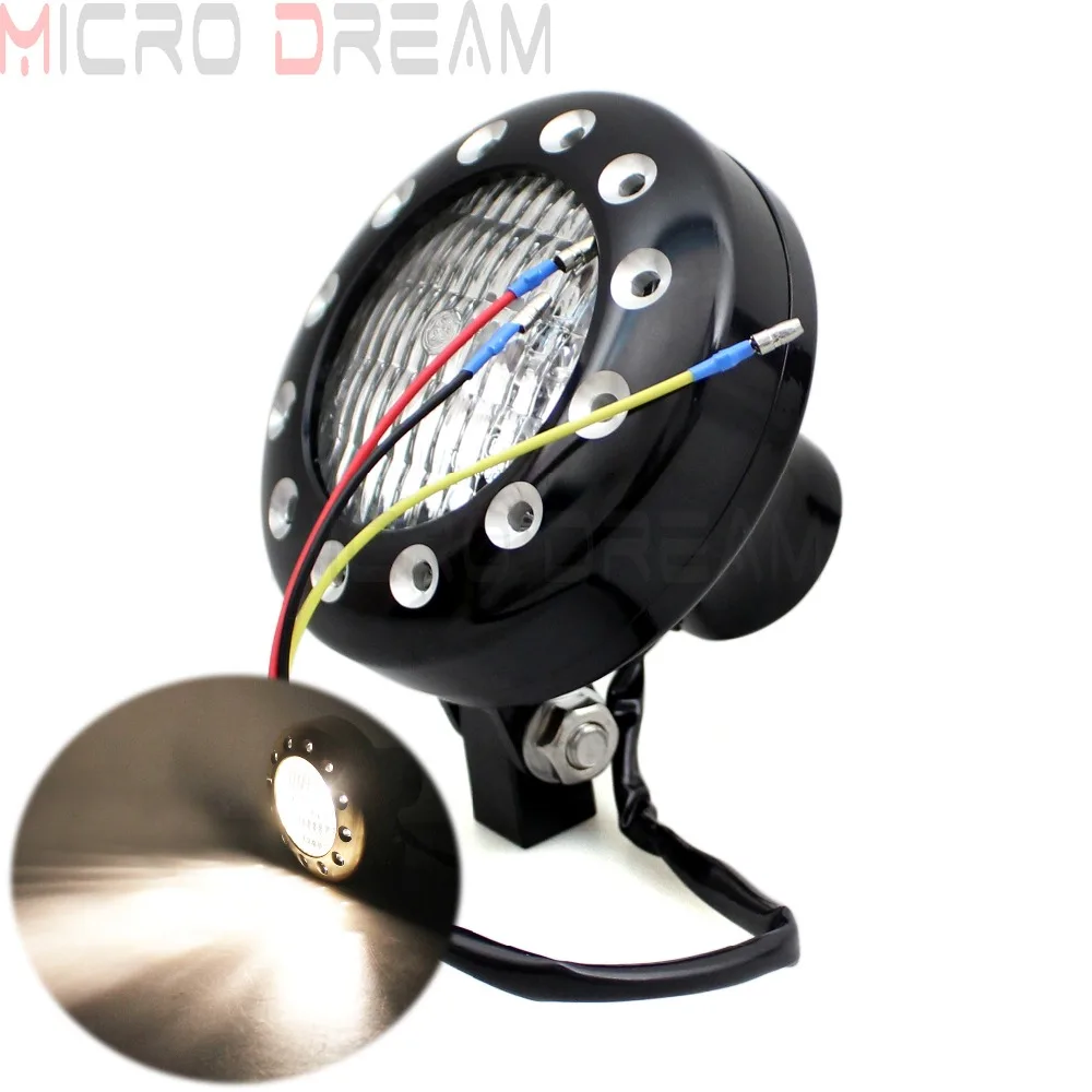 

E4 Emark Motorcycle Black Billet Aluminum Vintage Headlight H4 12v 55/60w Lights For Triumph Harley Cafe Racer Bobber Cruisers