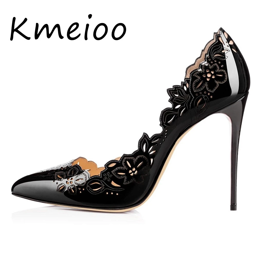 

2018 Fashion Sexy shoes woman party Pointed Toe Pumps Wedding shoes High Heels Pumps 12cm 35-45 Hollow Out Flower Shape Shoes