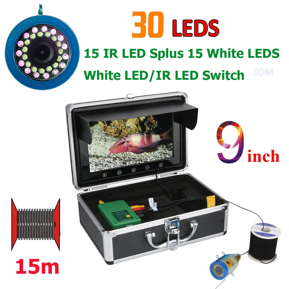 

9 inch HD 1000TVL Fish Finder Underwater Fishing Camera 15pcs White LEDs + 15pcs Infrared Lamp For Ice/Sea/River Fishing