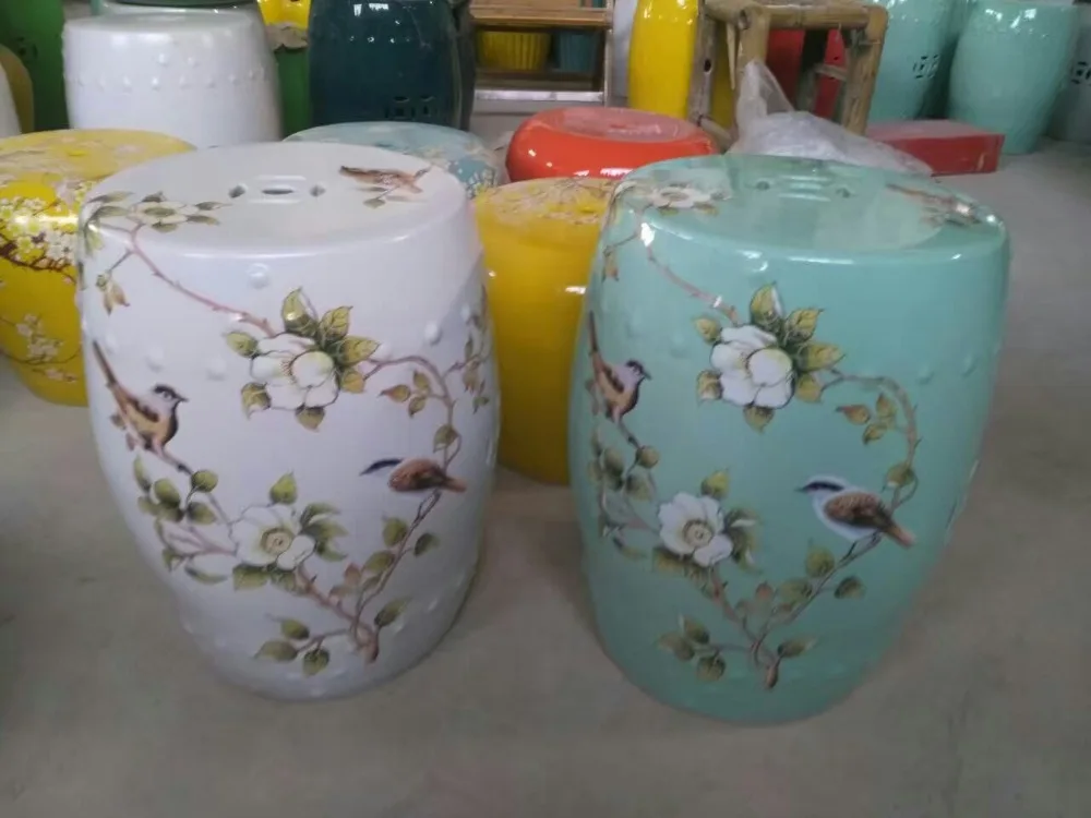 Flower and bird Porcelain stool Jindezhen bathroom dressing ceramic garden stool Chinese ceramic drum stool garden stool ceramic