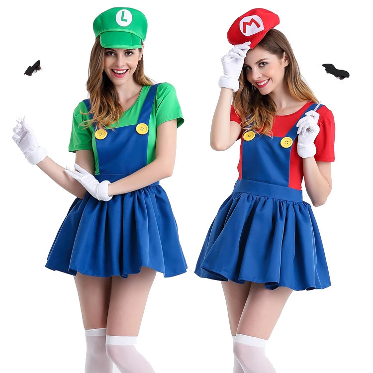 スーパーマリオルイージブラザーズ配管工ハロウィンコスチューム女性コスプレファンシー服漫画キャラクターロールプレイsatgewear帽子レディー Halloween Costume Women Cosplayhalloween Costume Women Aliexpress