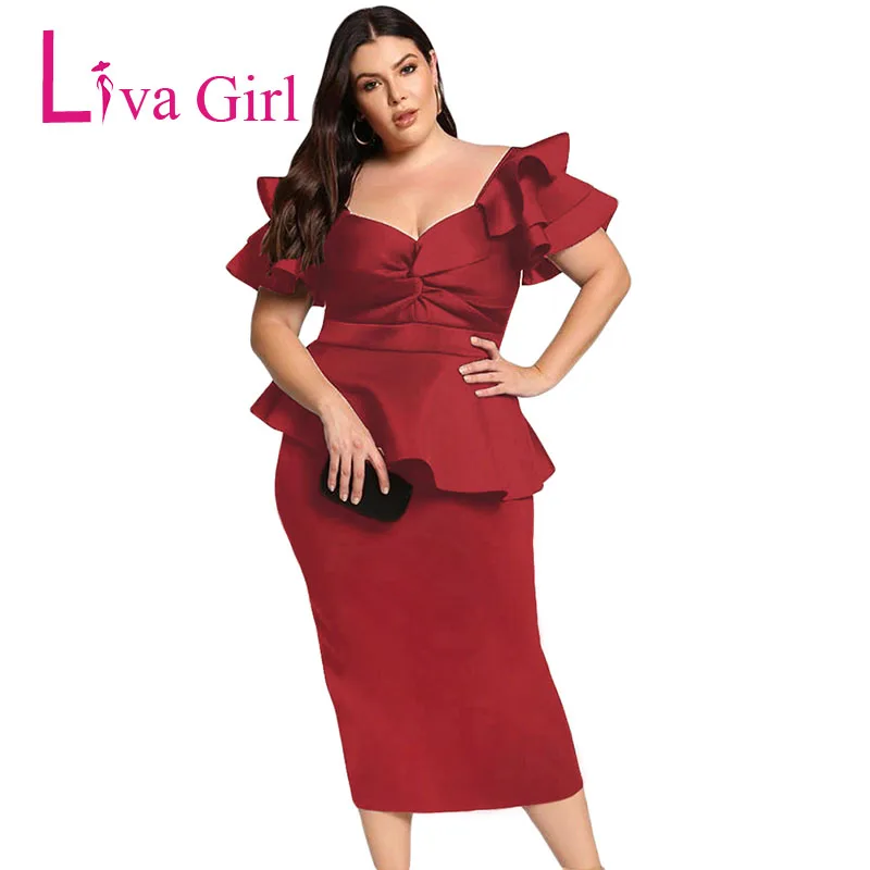 Burgundy-Plus-Size-Tiered-Sleeve-Twisted-Peplum-Dress-LC610552-3-1