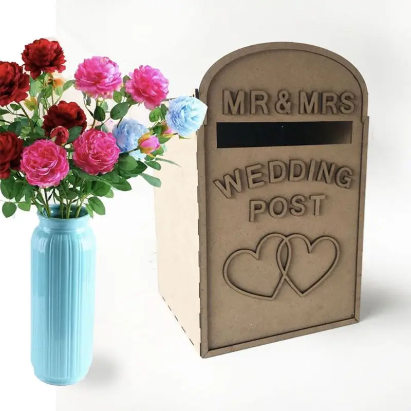 

Wooden Heart-Shaped Wedding Post Box Royal Mail Styled Card Letter Gift Message Storage Mr Mrs Vintage Decorations