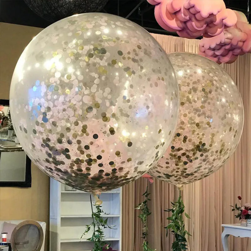 36 дюймов гигантский воздушный шар большой круглый воздушный шар "Конфетти" гигантские надувные шарики для свадьбы Украшение прозрачный клипсы для воздушных шаров, вечерние поставляет большой шар S2XZ