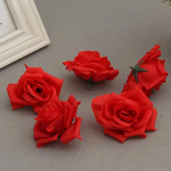 50 Pcs Fake Artificial Silk Rose Heads Flower Buds DIY Bouquet Home Wedding Craft Decor Supplies XB 66