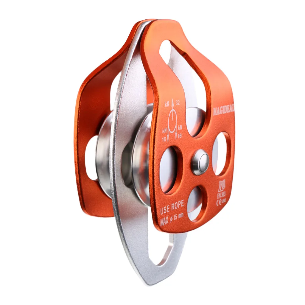 32KN Double Side Swing Pulley Aluminium Magnesium Alloy Fixed Mountaineering Rope Climbing Rappelling Survival Equipment