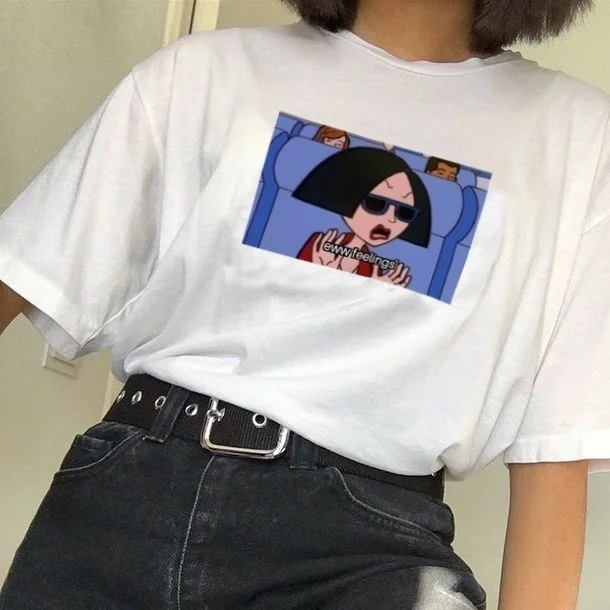 

Kuakuayu-JBH Unisex Eww Feelings 90s Vintage Fashion T-Shirt Grunge Aesthetic White Tee Daria Shirt