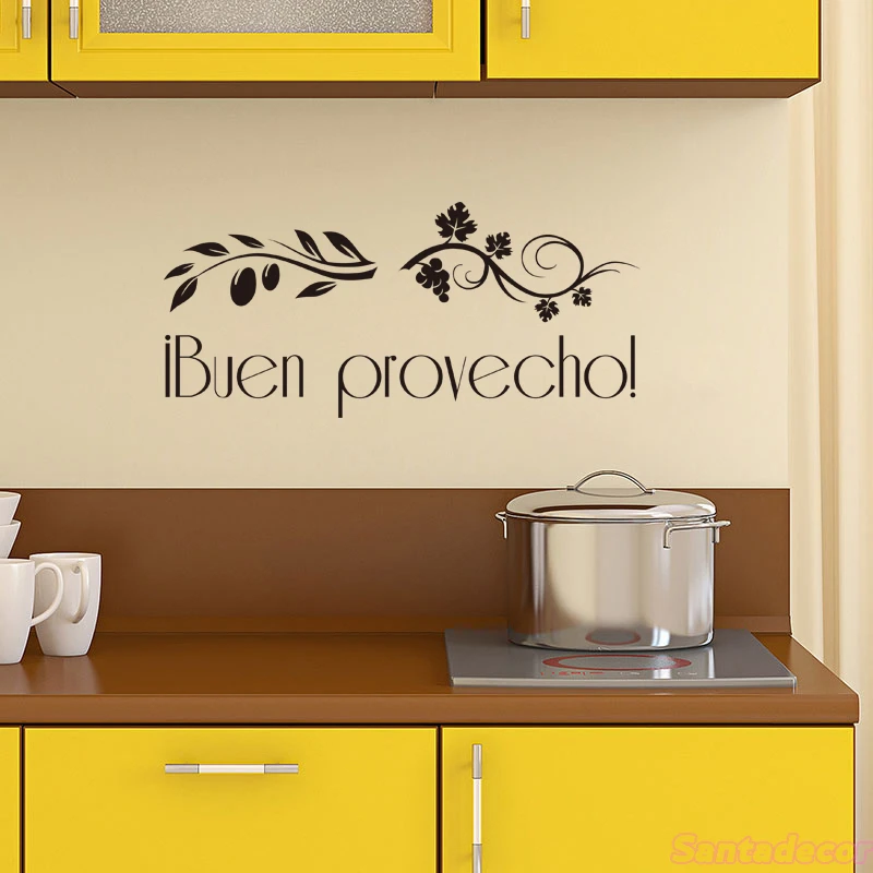 Spanish Quote Buen Provecho Vinyl Wall Sticker Wall Decal For Kitchen Room Decoration Mural Home Decor Wall Art Wallpaper Poster Wall Stickers Aliexpress