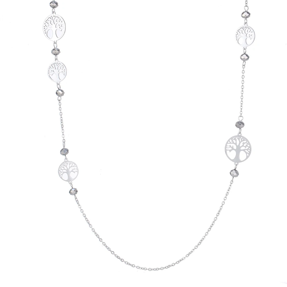 Ожерелье из нержавеющей стали с цепочкой для женщин, модное длинное ожерелье в виде дерева жизни, элегантные вечерние ювелирные изделия, новинка - Окраска металла: Steel