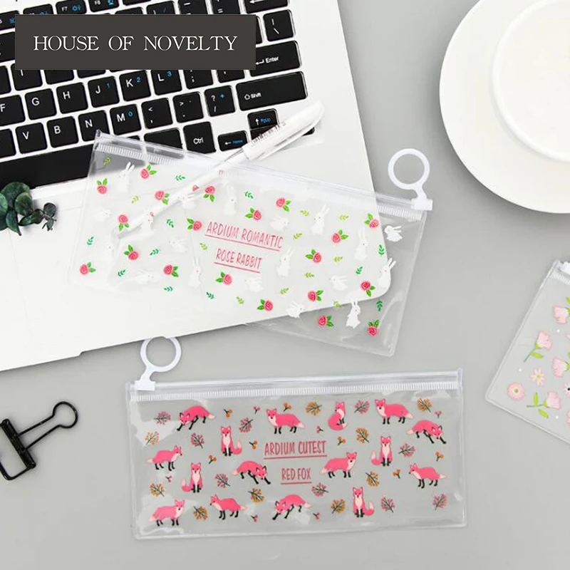 

Autumn Mysterious Small Flowers Animals PVC Waterproof Pencil Bag Stationery Storage Organizer Bag School Supply Student Prize