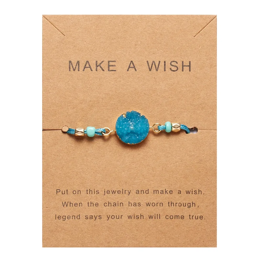 Натуральный камень Новая 7 цветная подвеска тканый браслет с картой Загадай желание регулируемый браслет из веревки для женщин очаровательные подарочные украшения