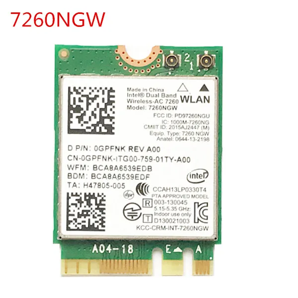 Laptop Network Card For Intel 7260NGW 7260ac 2.4/5G Wireless AC NGFF Dual band 2x2 867Mbps Wifi